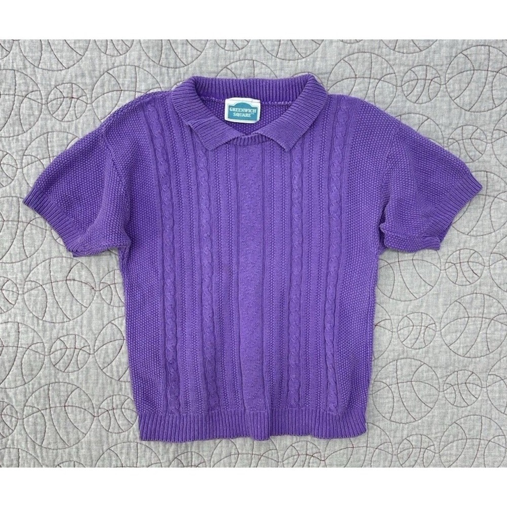 Greenwich Square Polo Shirt Purple Cable Knit Short Sleeve / Women's Large